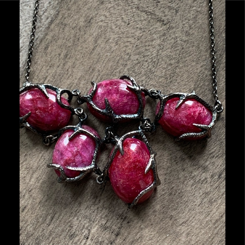 Silver 925 and semi-precious cherry pink rhodochrosite / artisan and very unique